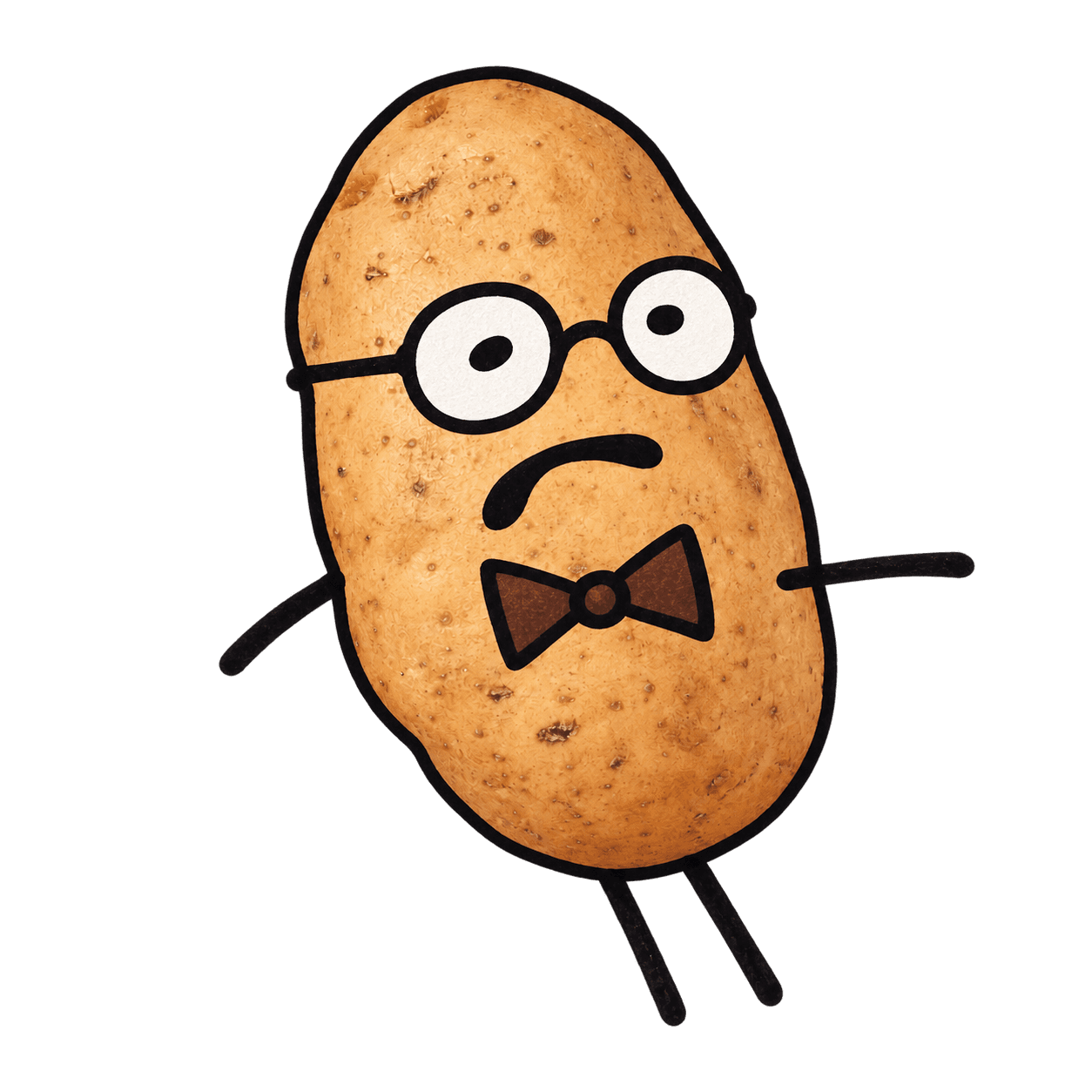 The Dean, a potato wearing round spectacles and a brown bow tie, regarding the viewer with concern